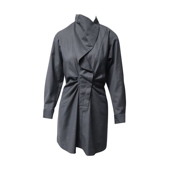 Isabel Marant Etoile Valentine Draped Checkered Dress in Dark Grey Wool - Picture 1 of 8